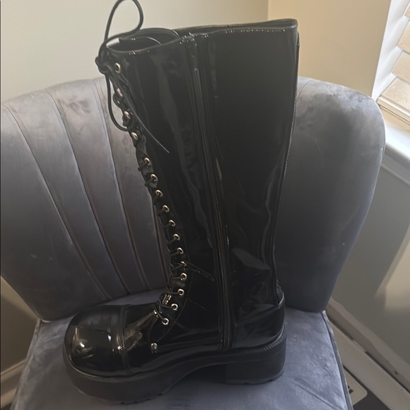 DEMONIA Men's Black Patent PVC Goth industrial Combat Boots size 8 - Picture 5 of 8